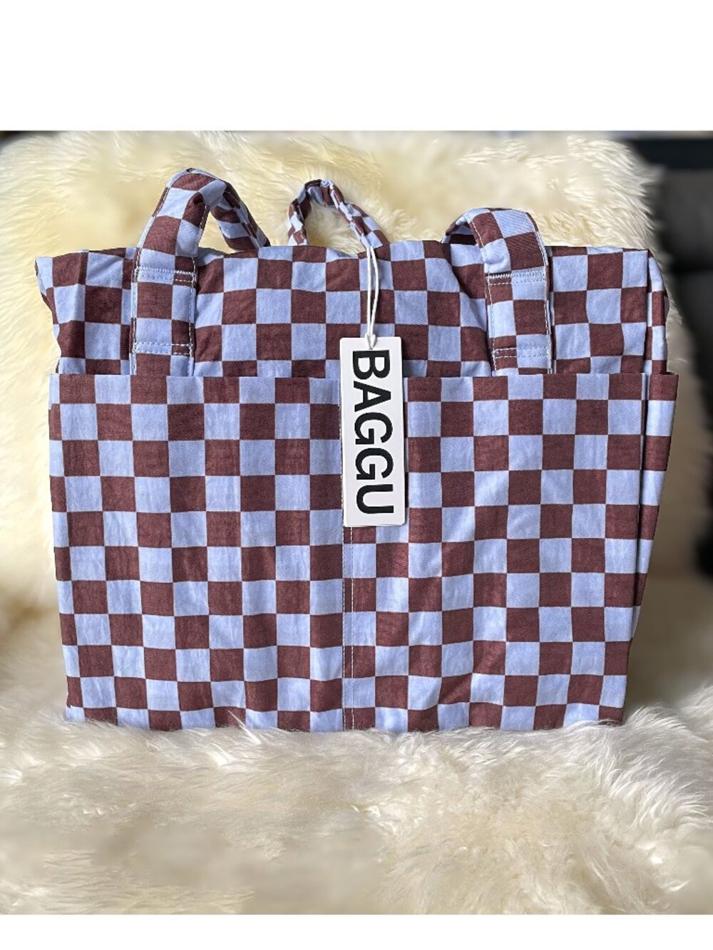NWT Baggu Small Cloud Carry-on - Brown Blue Check